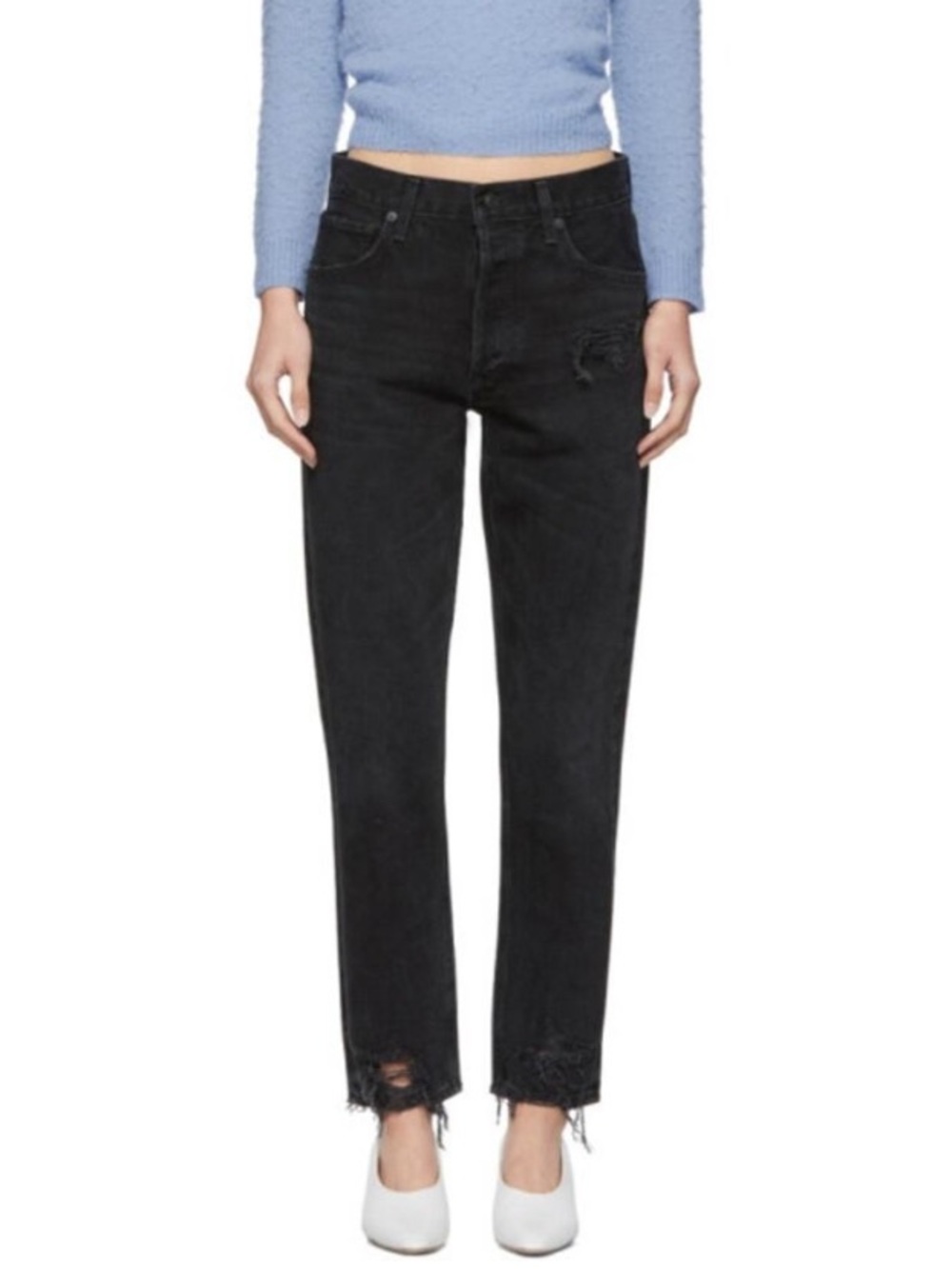 AGOLDE Jamie High Rise Buttonfly Distressed Straight Leg Jeans In Plume Black 26